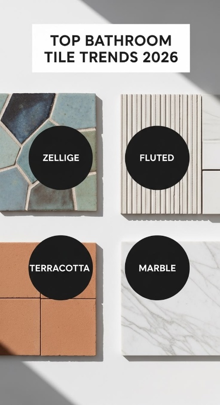 Best Bathroom Tile Ideas 2026 â€“ Zellige, Fluted, Terracotta & Marble